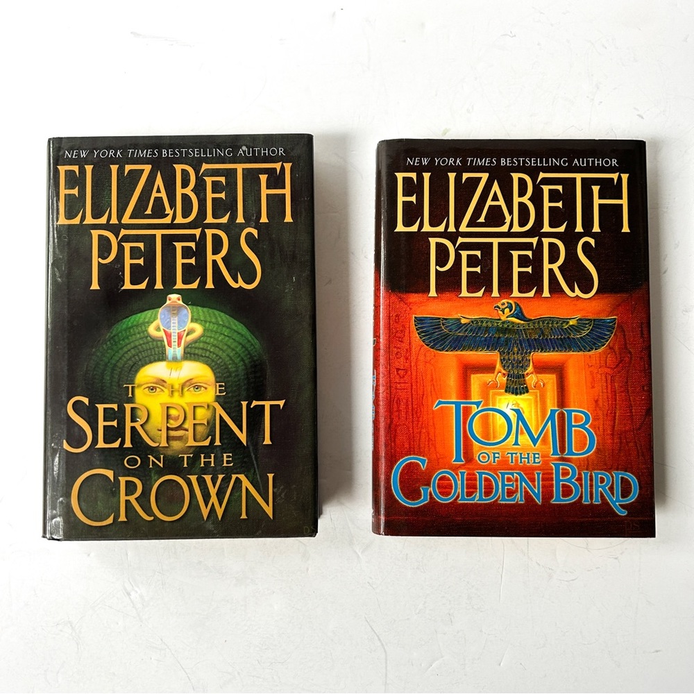 Two Elizabeth Peters books, Tomb of the Golden Bird, The Serpent on the Crown